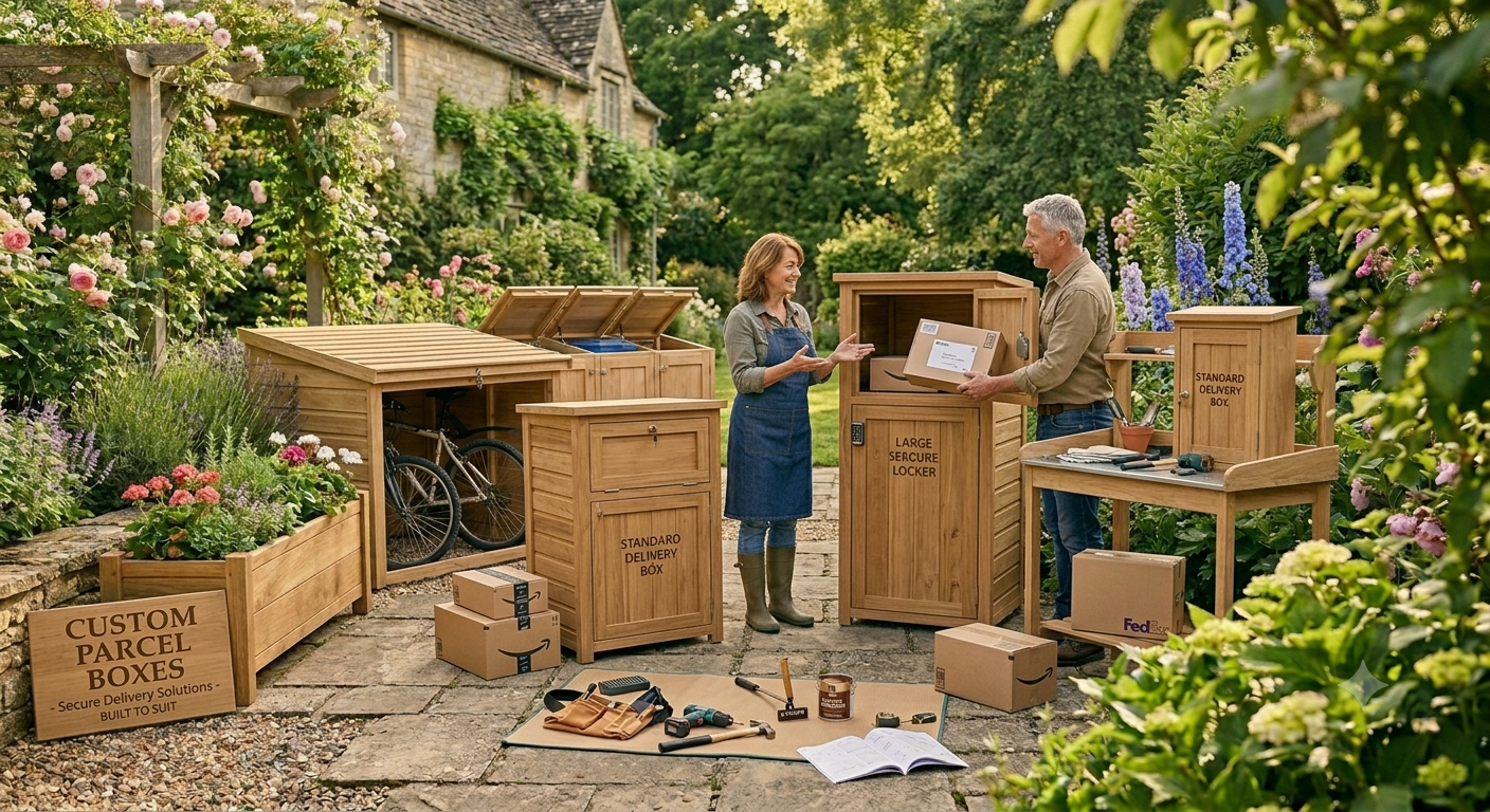 Secure bespoke wooden parcel delivery boxes built to your size and style in Exeter, Devon