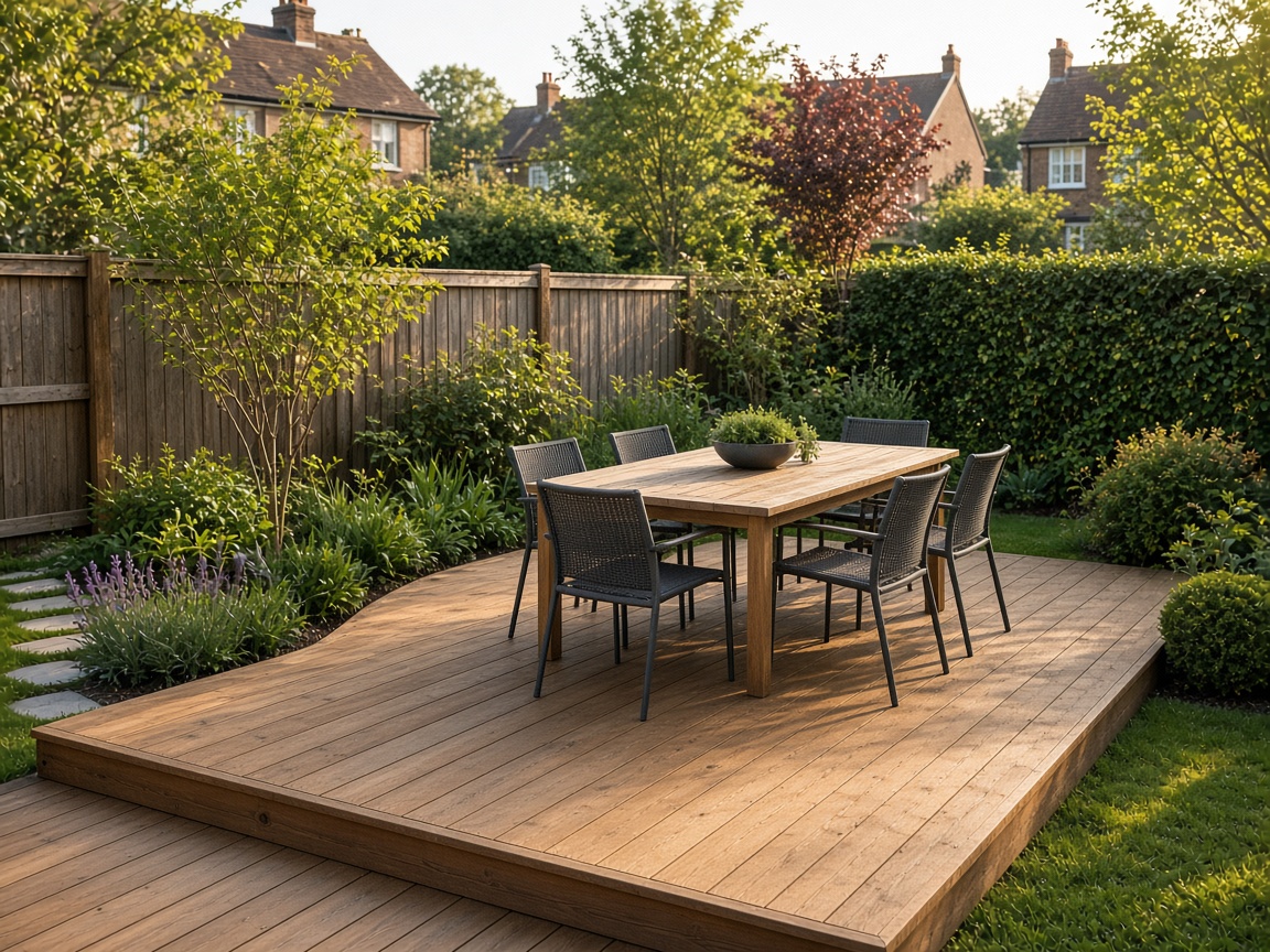 Tape measure and carpentry tools on a finished deck